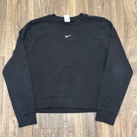 Nike Center Swoosh Sweatshirt Women's XL Black Dri-FIT One French Terry Crewneck - Picture 1 of 10